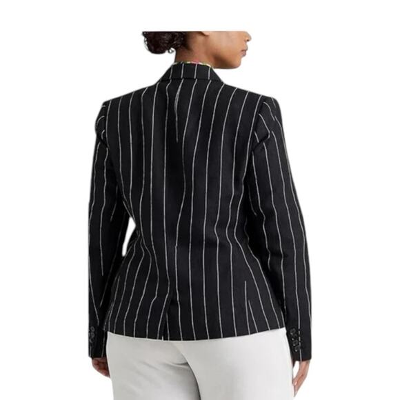 Lauren Ralph Lauren Linen Pinstripe Blazer Black & Cream Transitional NEW 14 - Picture 3 of 13